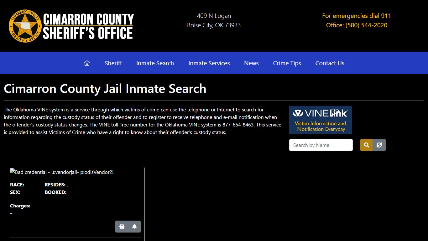 Inmate Search - Cimarron County Sheriff's Office