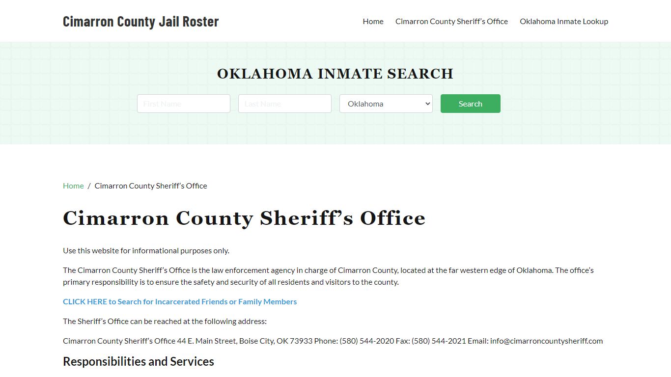 Cimarron County Sheriff Office, OK, Arrest Warrants Search